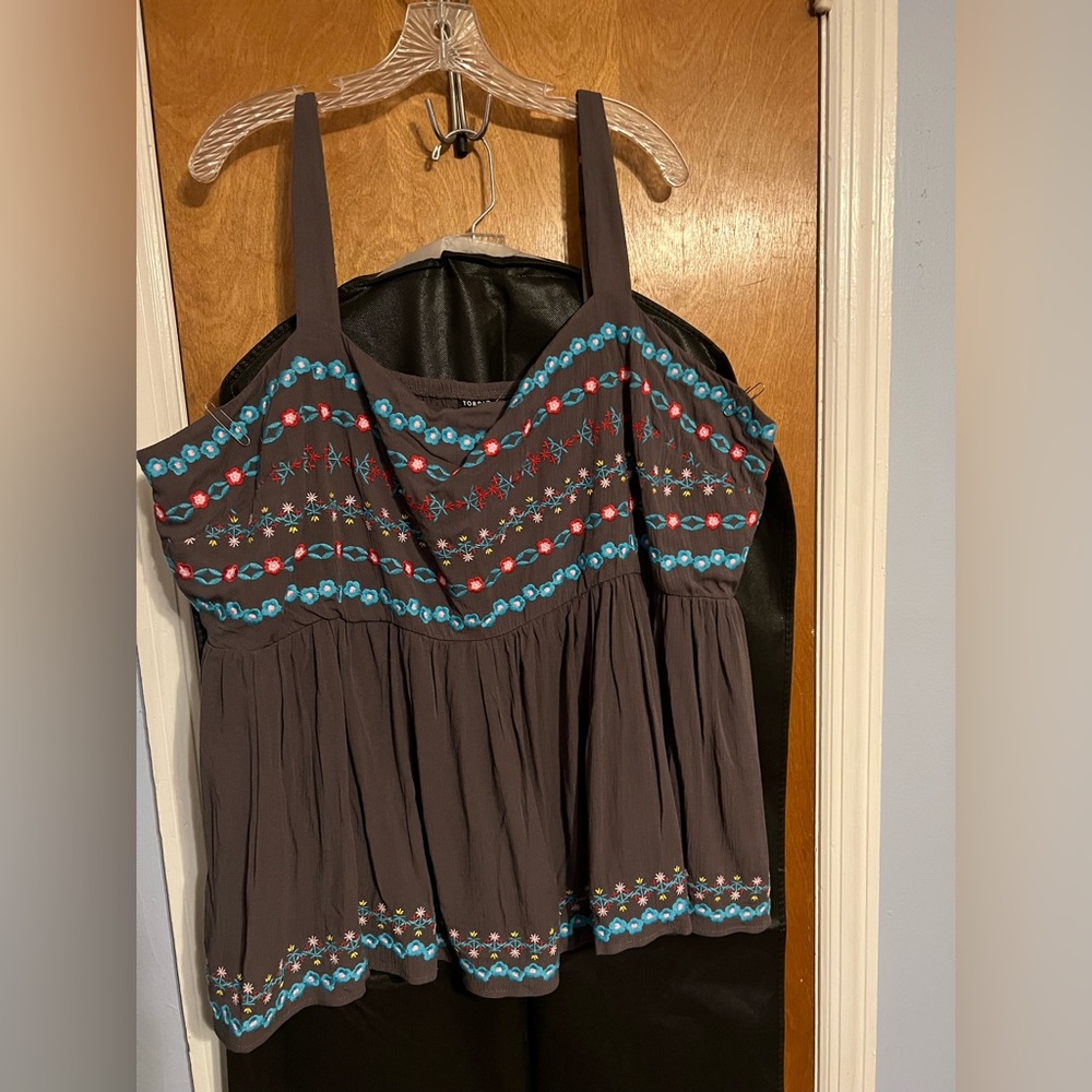 Dark gray with blue and red embroidery tank